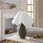 Wavy Shade Collection with Ceramic Base Table Lamp Green