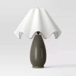 Wavy Shade Collection with Ceramic Base Table Lamp Green - Image 3
